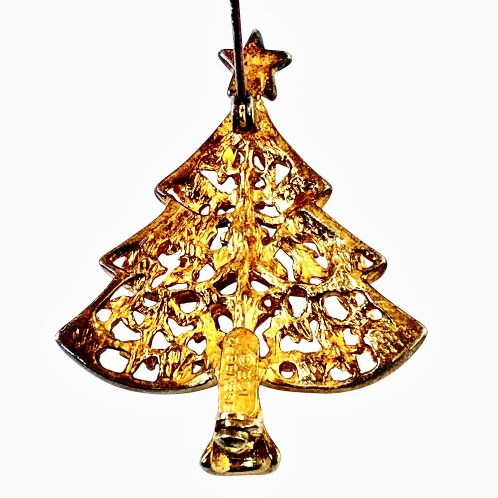 Eisenberg Ice Vtg Christmas Tree Brooch Pin Gold Tone Multi-color Rhinestones